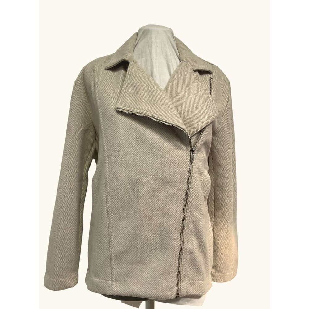 Banana Republic Beige Herringbone Moto Jacket With Asymmetrical Zipper Size XS